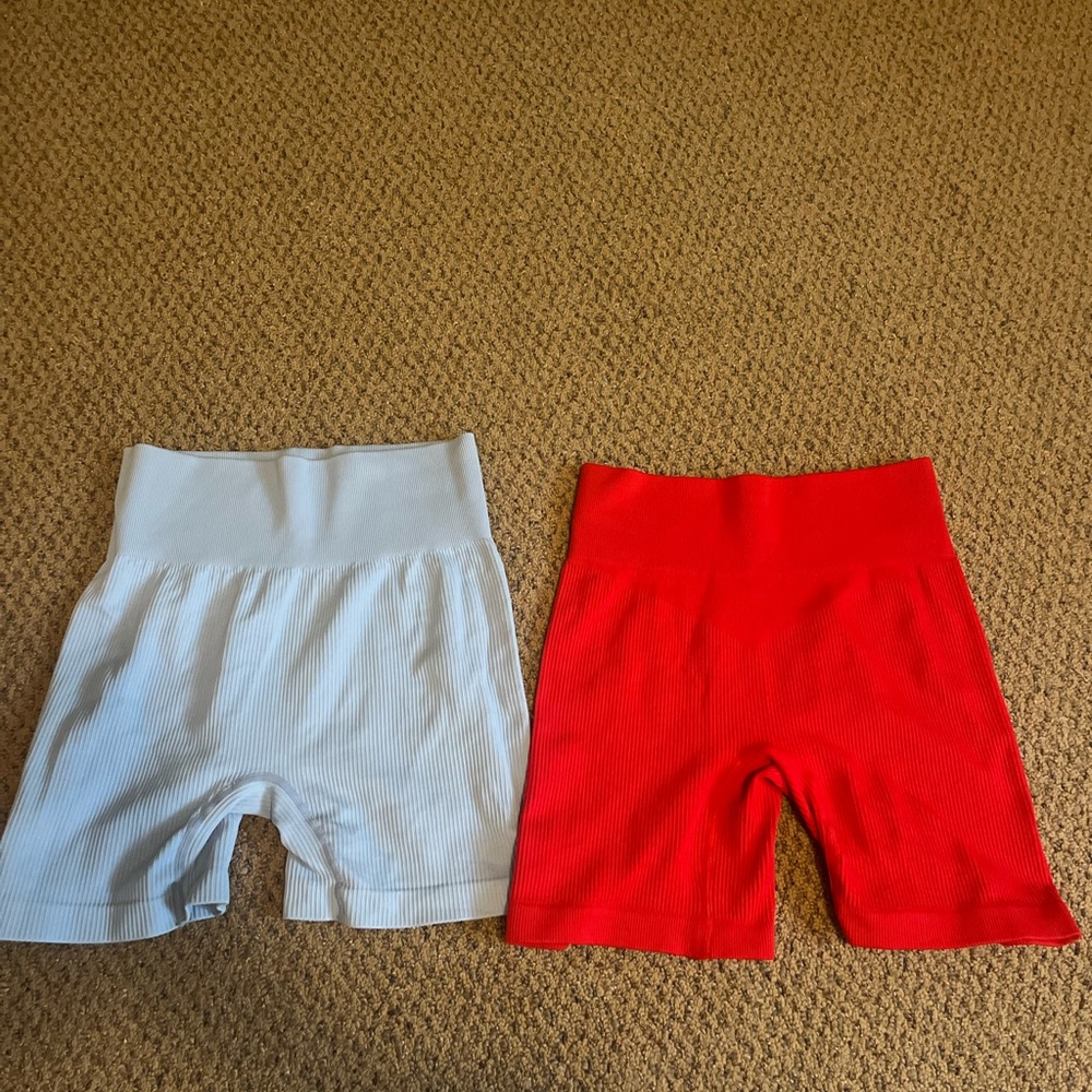 Red and light blue Ribbed Biker Shorts